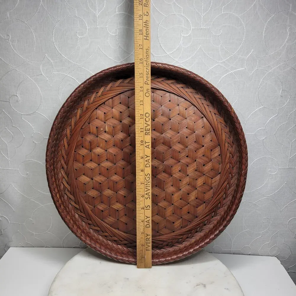 Vintage 1949 Handmade Woven Bamboo Tray 16